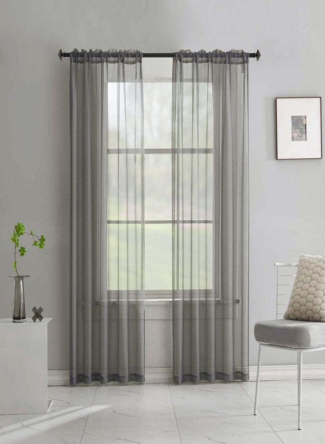 TOAVA DECO Gray Sheer Curtains 95 Inches Long 2 Pack Translucent Solid Color Window Treatment Rod Pocket Grey Sheer Curtains for Bedroom Living Room 52x95 - Image 1